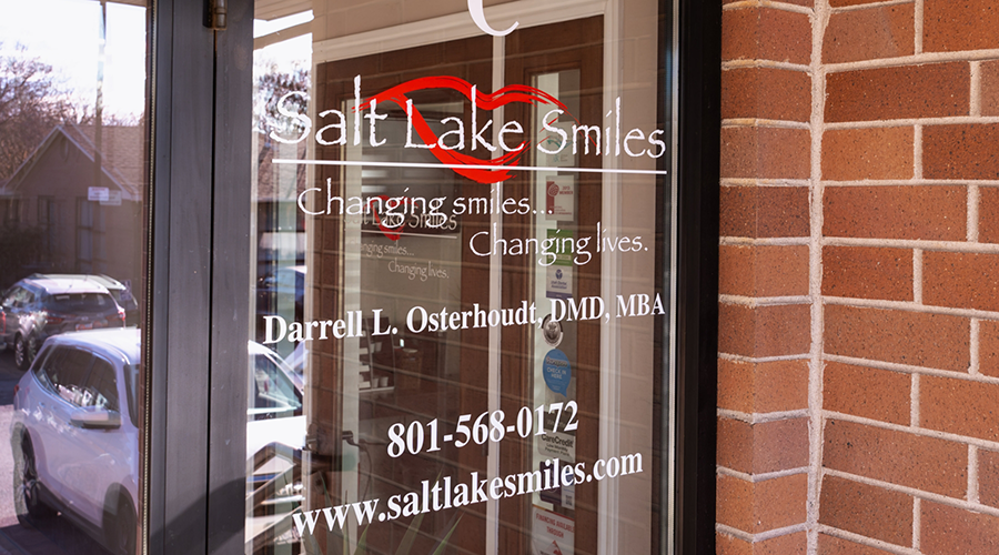 Salt Lake Smiles logo on the outside of the front door